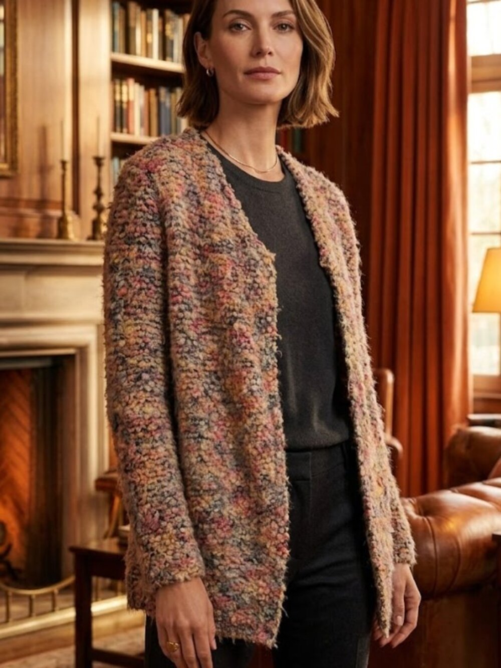 IRO Multicolor Bouclé Open-Front Cardigan size 42 (M/L)
